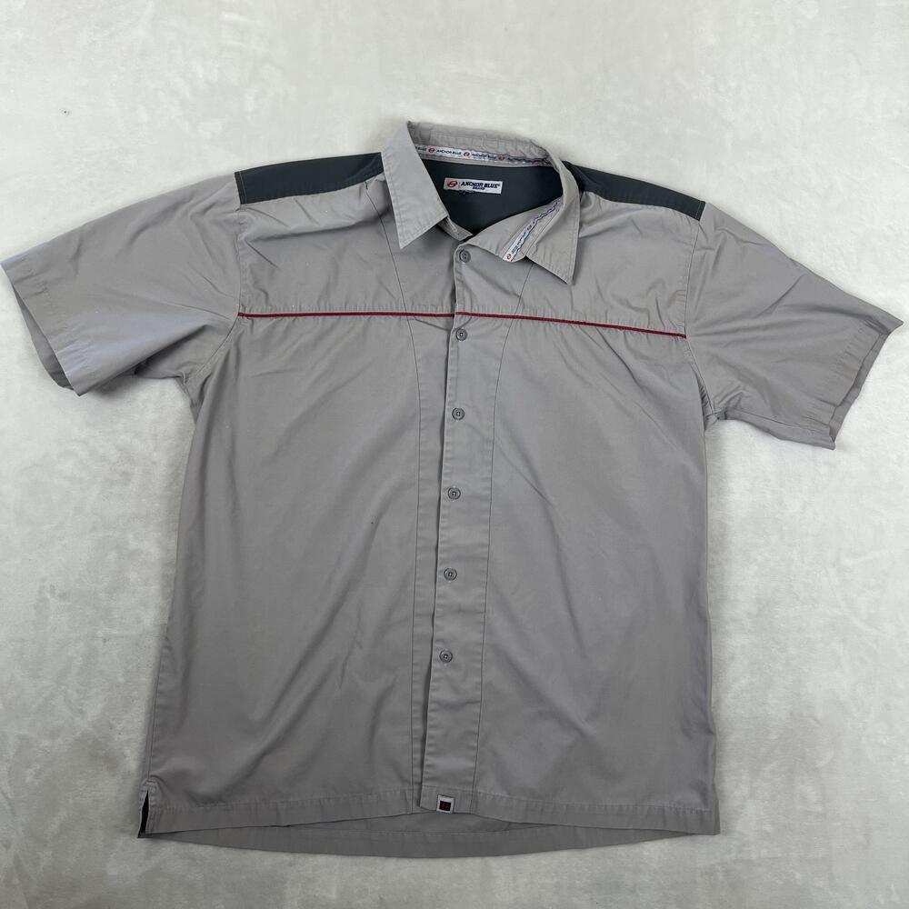 VTG Anchor Blue Shirt Mens XL Gray Colorblock Short Sleeve Button Front Casual
